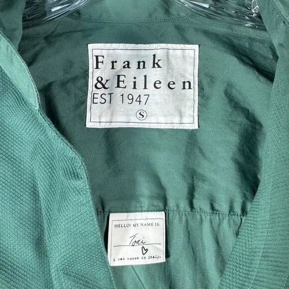 Frank & Eileen TORI Italian Tuxedo Shirtdress Green Cotton S Pockets Oversized - Picture 6 of 12